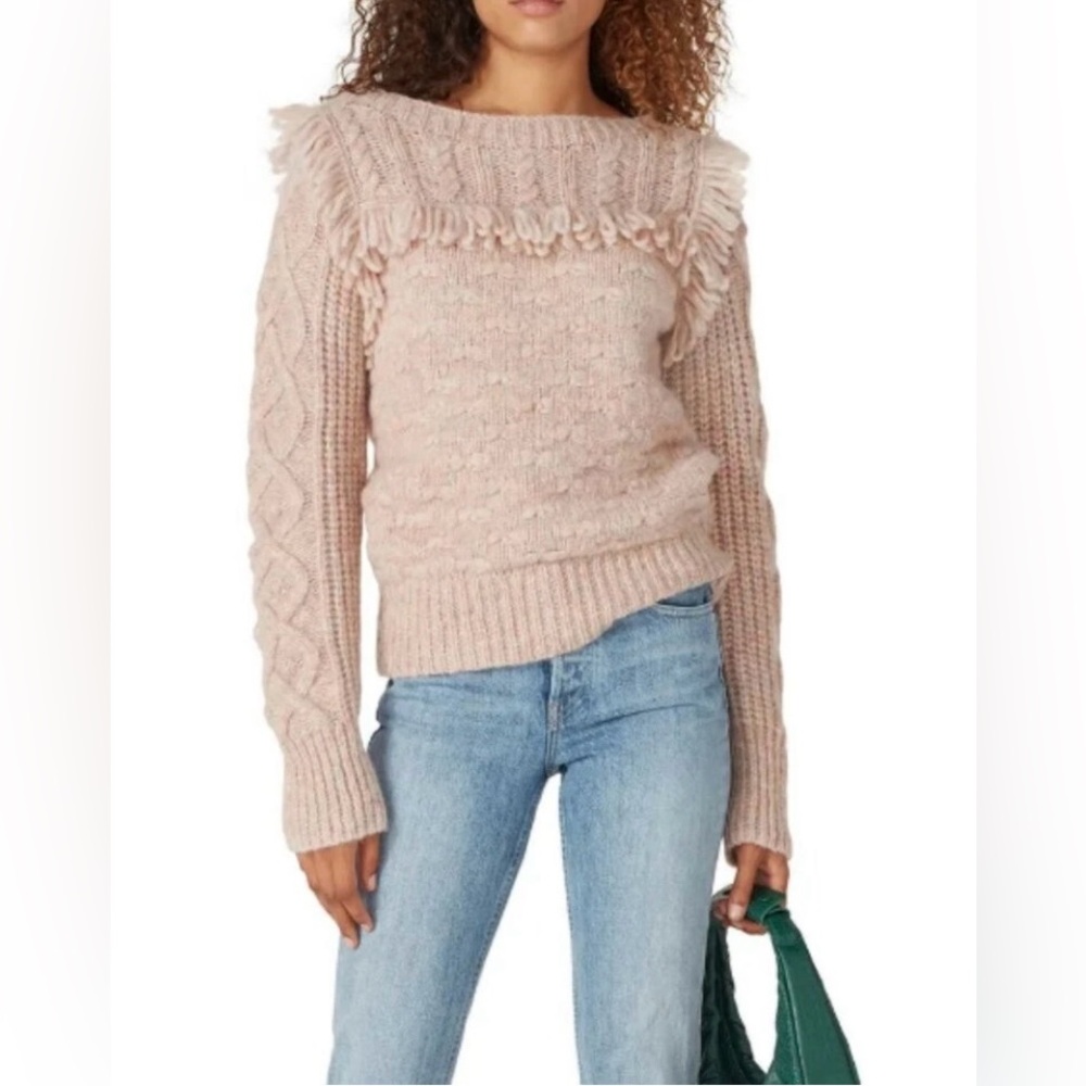Loveshackfancy Womens Pullover Sweater Pink Alpaca Blend Long Sleeve Fri…